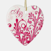 Eerste kerst samen Roze Bloemen Huwelijk Hart Keramisch Ornament (Rechts)