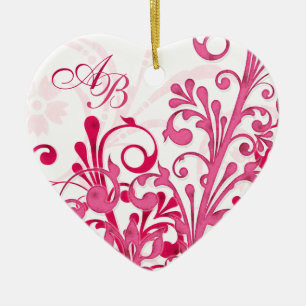 Eerste kerst samen Roze Bloemen Huwelijk Hart Keramisch Ornament