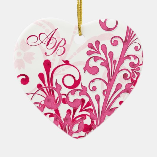 Eerste kerst samen Roze Bloemen Huwelijk Hart Keramisch Ornament (Voorkant)