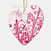 Eerste kerst samen Roze Bloemen Huwelijk Hart Keramisch Ornament (Links)