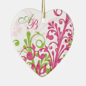 Eerste kerst samen Roze Groen Bruiloftshart Keramisch Ornament (Rechts)