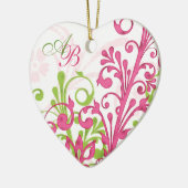 Eerste kerst samen Roze Groen Bruiloftshart Keramisch Ornament (Links)