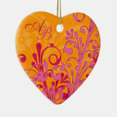 Eerste kerst samen Roze Sinaasappel Bruiloftshart Keramisch Ornament (Rechts)