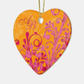 Eerste kerst samen Roze Sinaasappel Bruiloftshart Keramisch Ornament (Links)