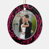 Eerste kerst samen roze zwarte foto keramisch ornament (Links)