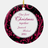 Eerste kerst samen roze zwarte foto keramisch ornament (Achterkant)