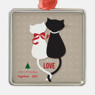 Eerste kerst samen - Schattigee kattenpaarvakantie Metalen Ornament