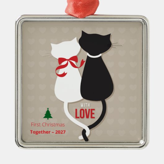 Eerste kerst samen - Schattigee kattenpaarvakantie Metalen Ornament (Voorkant)