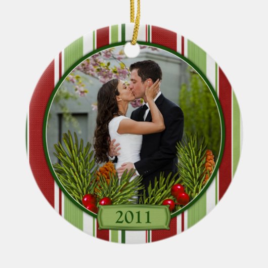 Eerste kerst samen strepen kopen foto keramisch ornament (Voorkant)