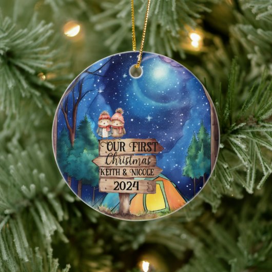 Eerste kerst Schattige paar Passen getrouwd Advent Keramisch Ornament (Boom)