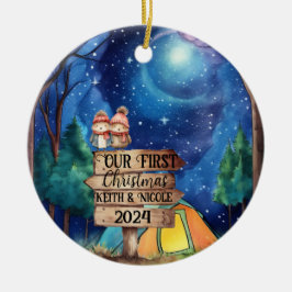 Eerste kerst Schattige paar Passen getrouwd Advent Keramisch Ornament