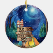 Eerste kerst Schattige paar Passen getrouwd Advent Keramisch Ornament (Achterkant)