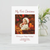 Eerste kerst Schattigee Baby Fotofeestelijke typog Feestdagenkaart (Staand voorkant)
