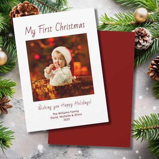 Eerste kerst Schattigee Baby Fotofeestelijke typog Feestdagenkaart