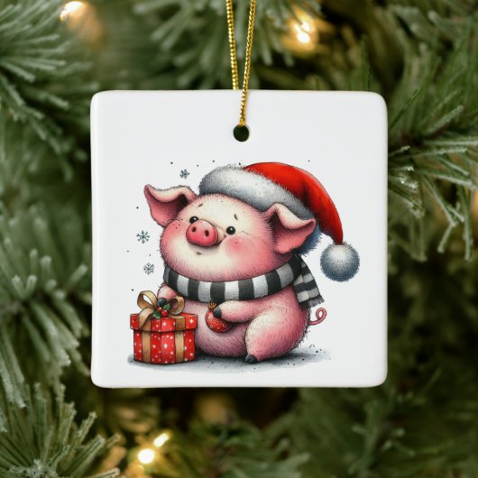 Eerste kerst Schattigee grillige Piggy Gepersonali Keramisch Ornament (Boom)