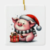 Eerste kerst Schattigee grillige Piggy Gepersonali Keramisch Ornament (Voorkant)