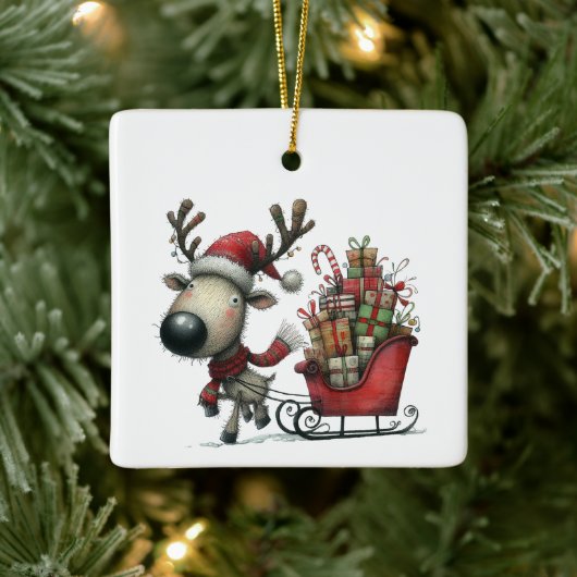 Eerste kerst Schattigee grillige rendier Gepersona Keramisch Ornament (Boom)
