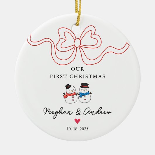 Eerste kerst sneeuwpop kerst keramisch ornament (Voorkant)