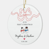 Eerste kerst sneeuwpop kerst keramisch ornament (Links)