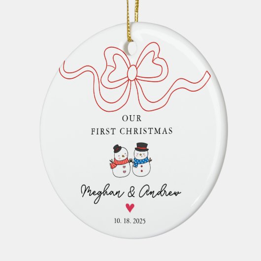 Eerste kerst sneeuwpop kerst keramisch ornament (Links)