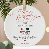 Eerste kerst sneeuwpop kerst keramisch ornament