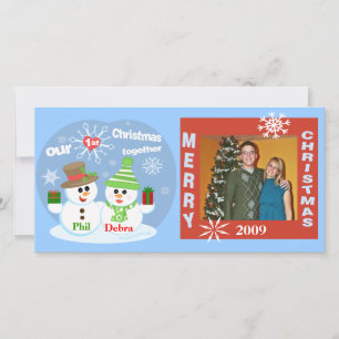 Eerste kerst sneeuwpoppen paren fotokaart feestdagenkaart