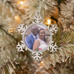 Eerste kerst sneeuwvlok Pewter Foto Ornament