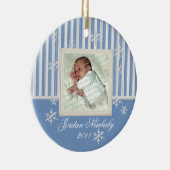 Eerste kerst sneeuwvlokken blauw keramisch ornament (Rechts)