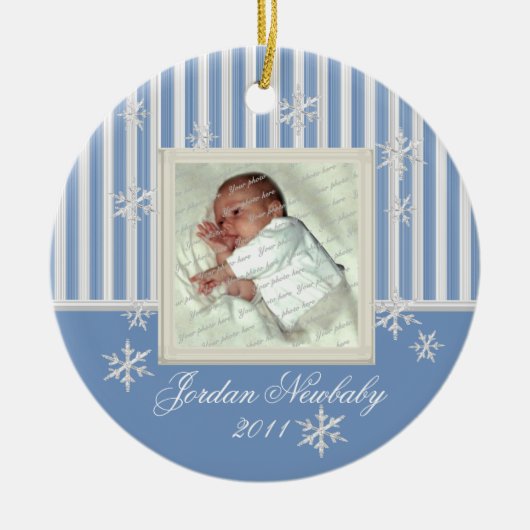 Eerste kerst sneeuwvlokken blauw keramisch ornament (Voorkant)