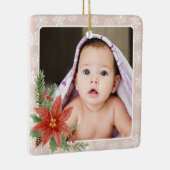 Eerste kerst Sneeuwvlokken Bloemen Roze Foto Gift Keramisch Ornament (Rechts)