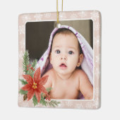 Eerste kerst Sneeuwvlokken Bloemen Roze Foto Gift Keramisch Ornament (Links)