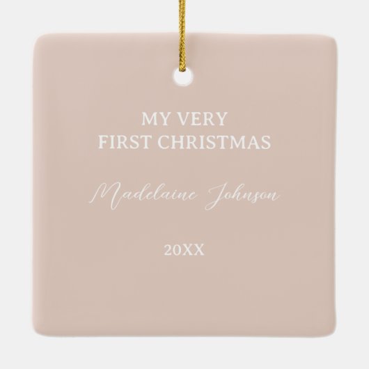 Eerste kerst Sneeuwvlokken Bloemen Roze Foto Gift Keramisch Ornament (Achterkant)