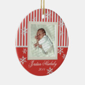 Eerste kerst sneeuwvlokken rood keramisch ornament (Rechts)