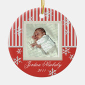 Eerste kerst sneeuwvlokken rood keramisch ornament (Voorkant)