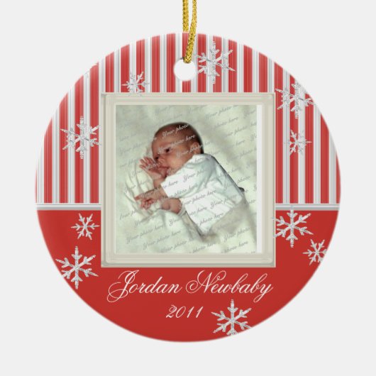Eerste kerst sneeuwvlokken rood keramisch ornament (Voorkant)