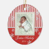 Eerste kerst sneeuwvlokken rood keramisch ornament (Links)