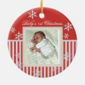 Eerste kerst sneeuwvlokken rood keramisch ornament (Achterkant)