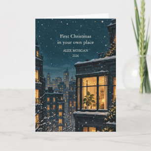 Eerste kerst thuis gezellige winterraam kaart