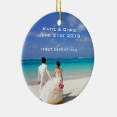 Eerste Kerst Tropisch strand bruiloft Keramisch Ornament (Rechts)