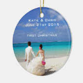 Eerste Kerst Tropisch strand bruiloft Keramisch Ornament (Links)