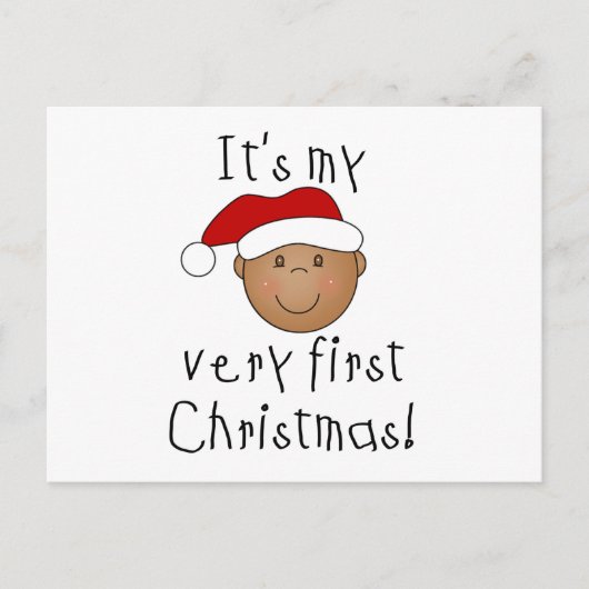 Eerste Kerst van Afro-Amerikaanse Jongen Feestdagenkaart (Voorkant)