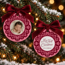 Eerste kerst van baby meisje roze bloem foto
