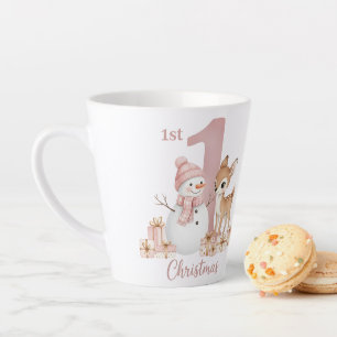 Eerste kerst van baby meisje Sneeuwman Herten Latte Mok