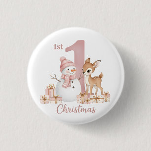 Eerste kerst van baby meisje Sneeuwman Herten Ronde Button 3,2 Cm