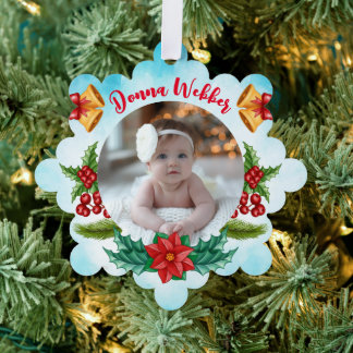Eerste kerst van de baby Blauw aquarel Ornament Kaart