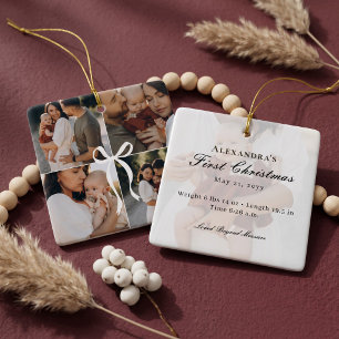 Eerste kerst van de baby Boog Foto Collage Geboort Keramisch Ornament