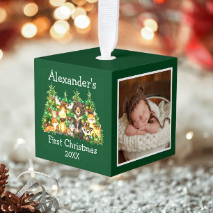 Eerste kerst van de baby bosdieren lichten foto decoratie
