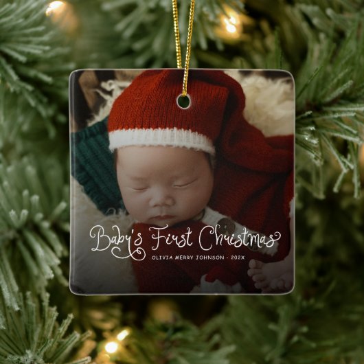 Eerste kerst van de baby Foto Keramisch Ornament (Boom)