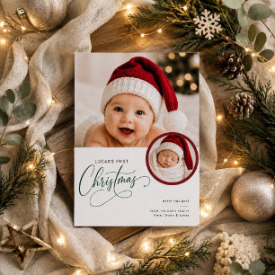 Eerste kerst van de baby Foto Script Typografie Feestdagenkaart
