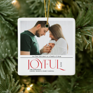 Eerste kerst van de baby Joievolle geboorteaankond Keramisch Ornament